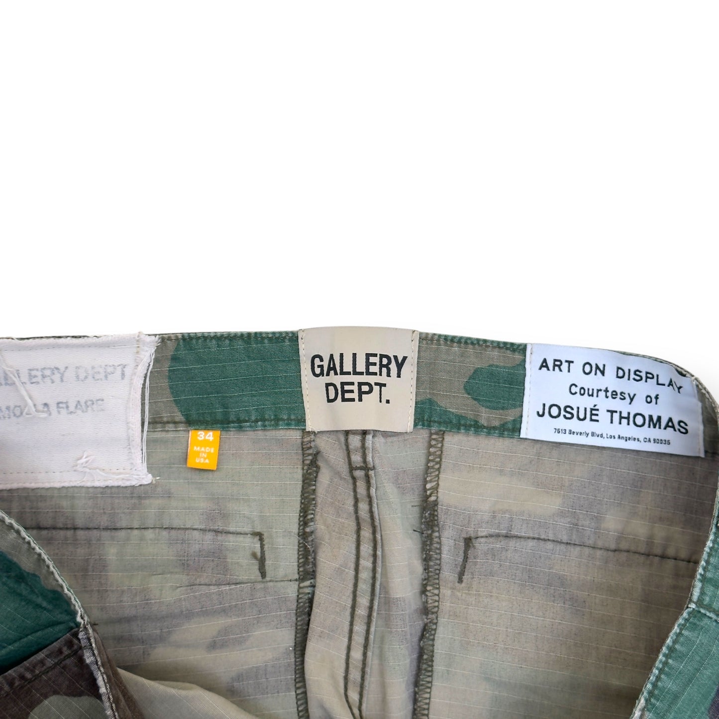 GALLERY DEPT. LA FLARE PAINTED CARGO TROUSERS CAMO W34”
