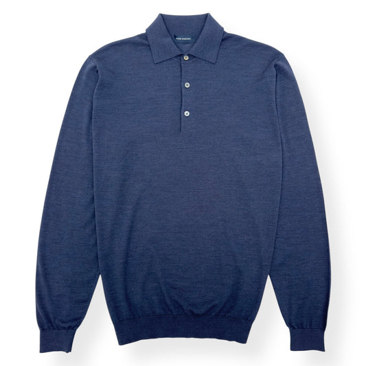 THOM SWEENEY MERINO WOOL BUTTONED POLO SHIRT BLUE L