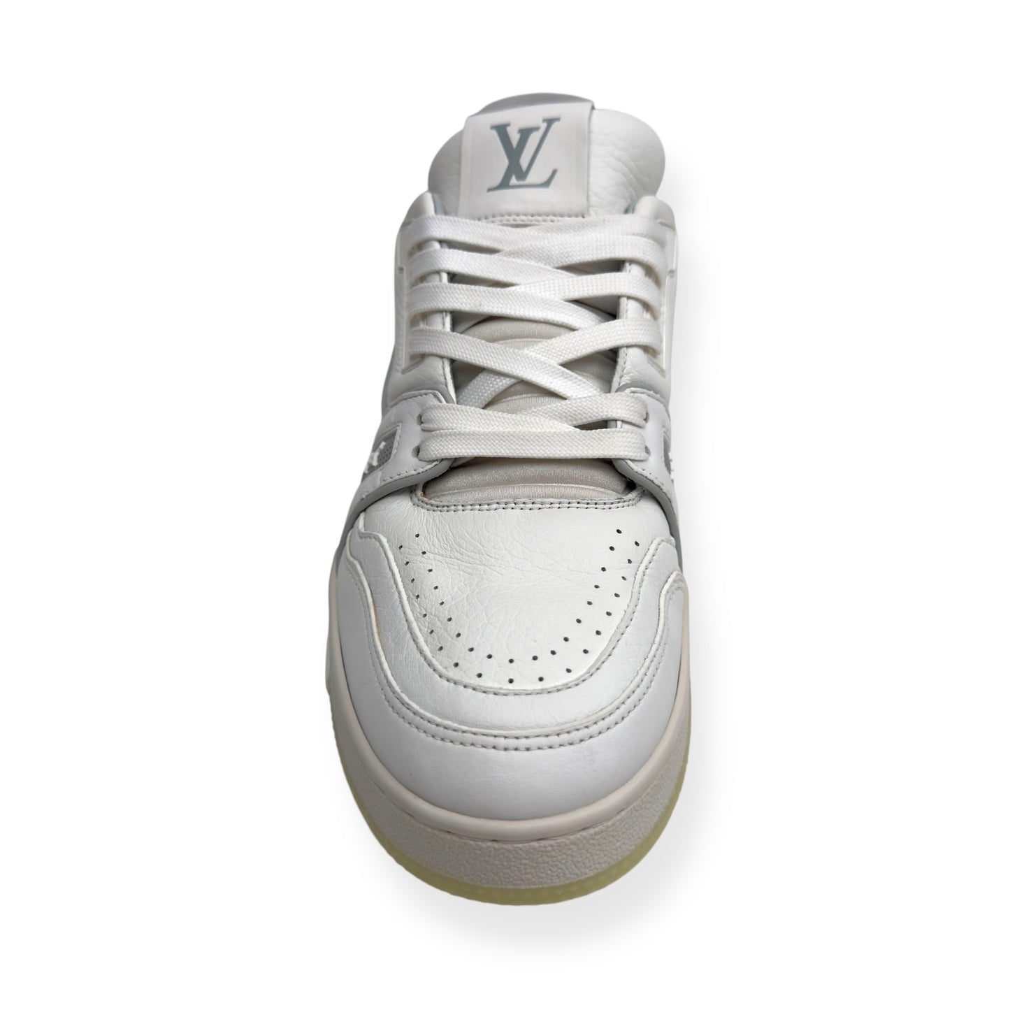 LOUIS VUITTON LEATHER LV TRAINER WHITE / GREY UK7