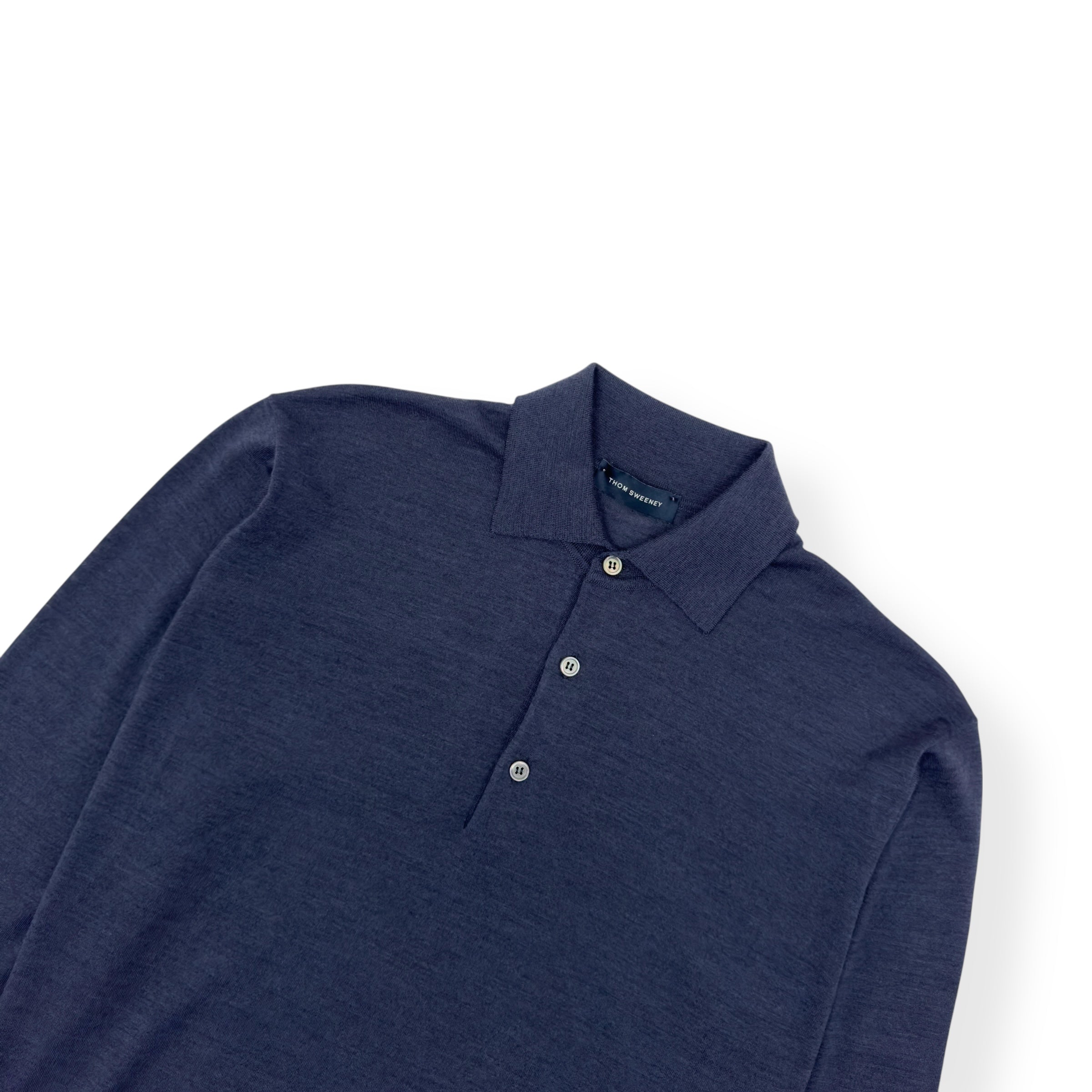 THOM SWEENEY MERINO WOOL BUTTONED POLO SHIRT BLUE L