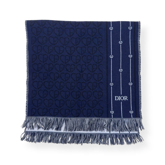 DIOR CD HEART PATTERN WOOL SCARF NAVY