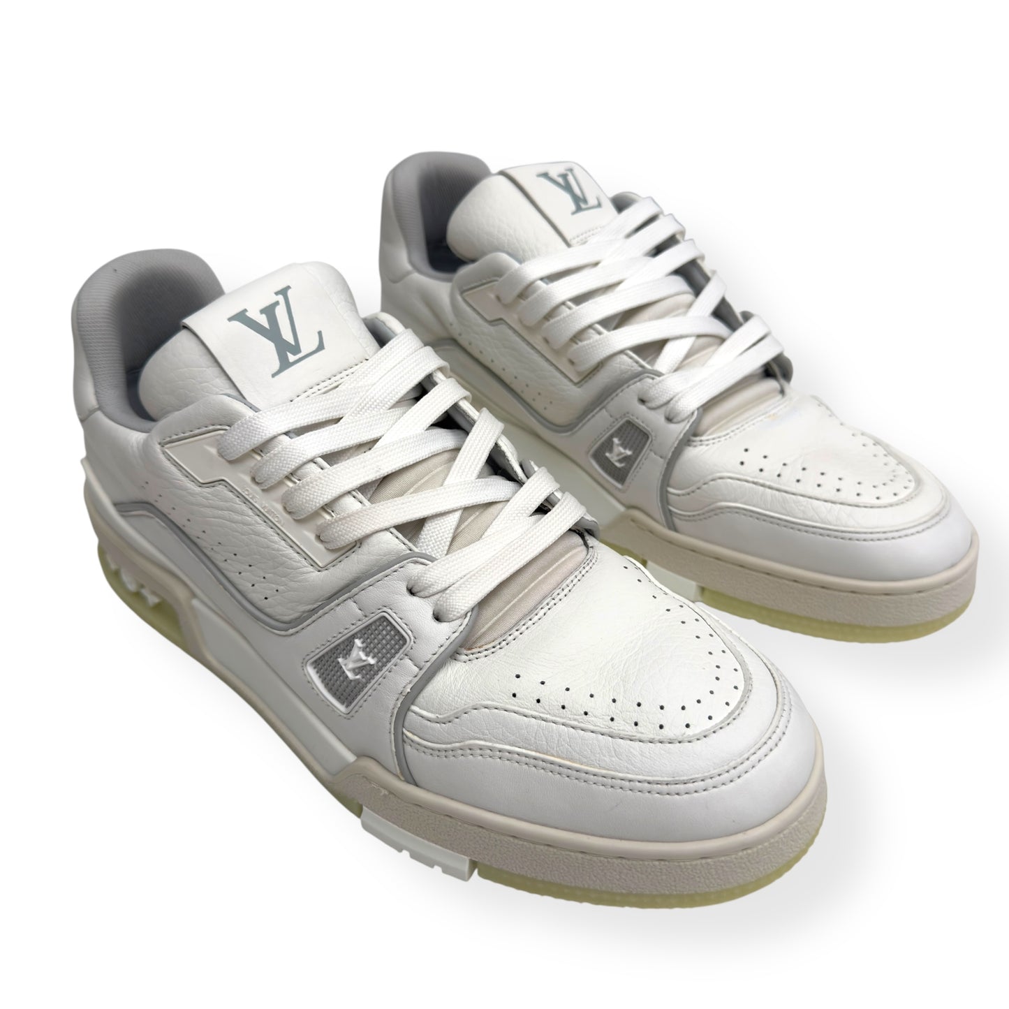 LOUIS VUITTON LEATHER LV TRAINER WHITE / GREY UK7