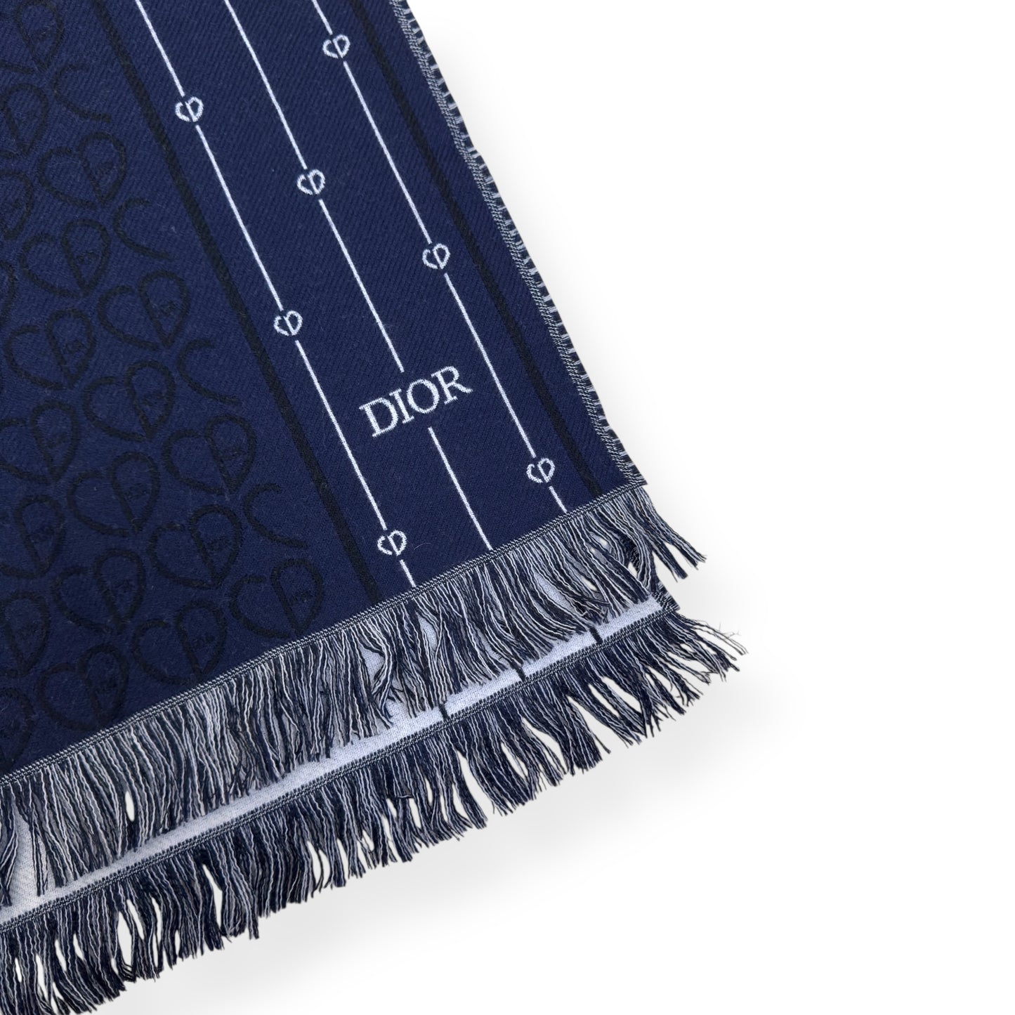 DIOR CD HEART PATTERN WOOL SCARF NAVY