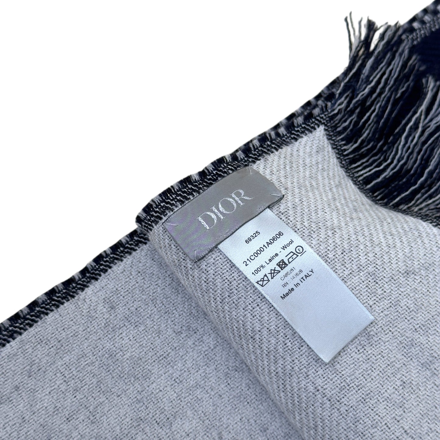 DIOR CD HEART PATTERN WOOL SCARF NAVY