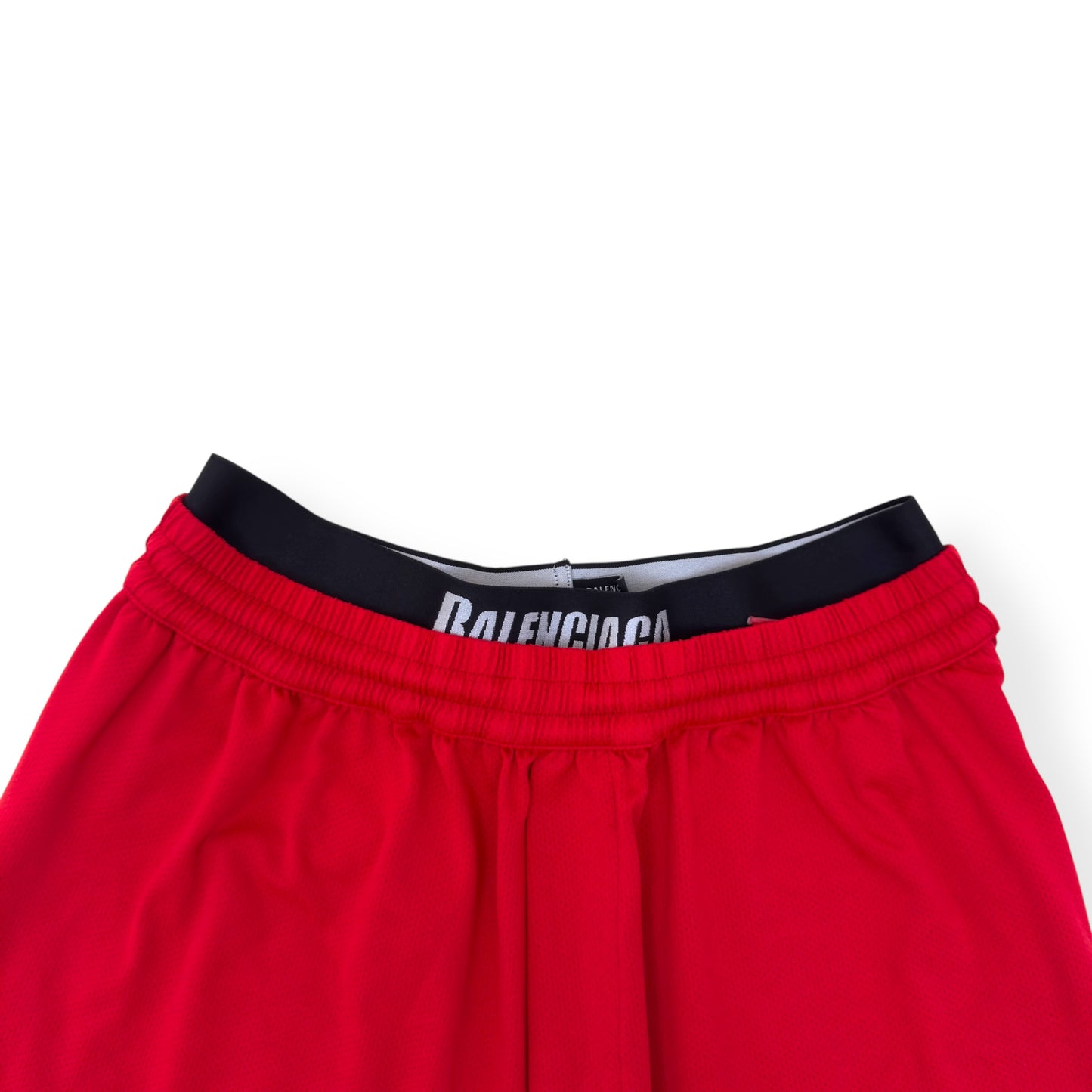 BALENCIAGA TECHNICAL-MESH JERSEY SWIM SHORTS RED / BLACK M