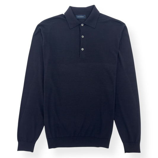 THOM SWEENEY MERINO WOOL BUTTON UP POLO SHIRT BLACK L