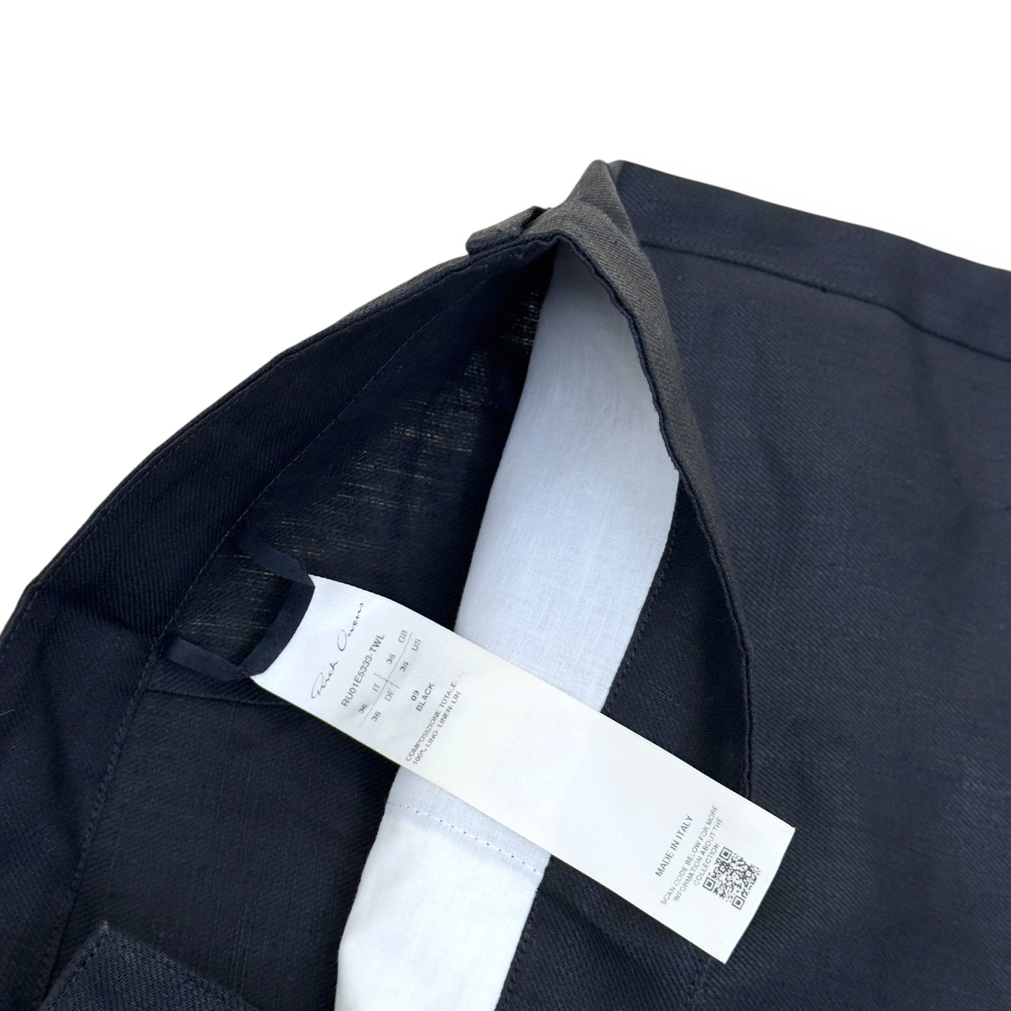 RICK OWENS SS25 HOLLYWOOD GETH LINEN TROUSERS BLACK W36”