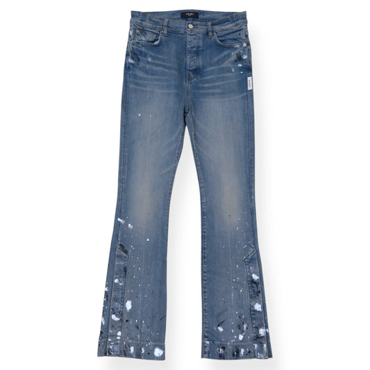 AMIRI PAINT SPLATTER FLARED DENIM JEANS BLUE W32”