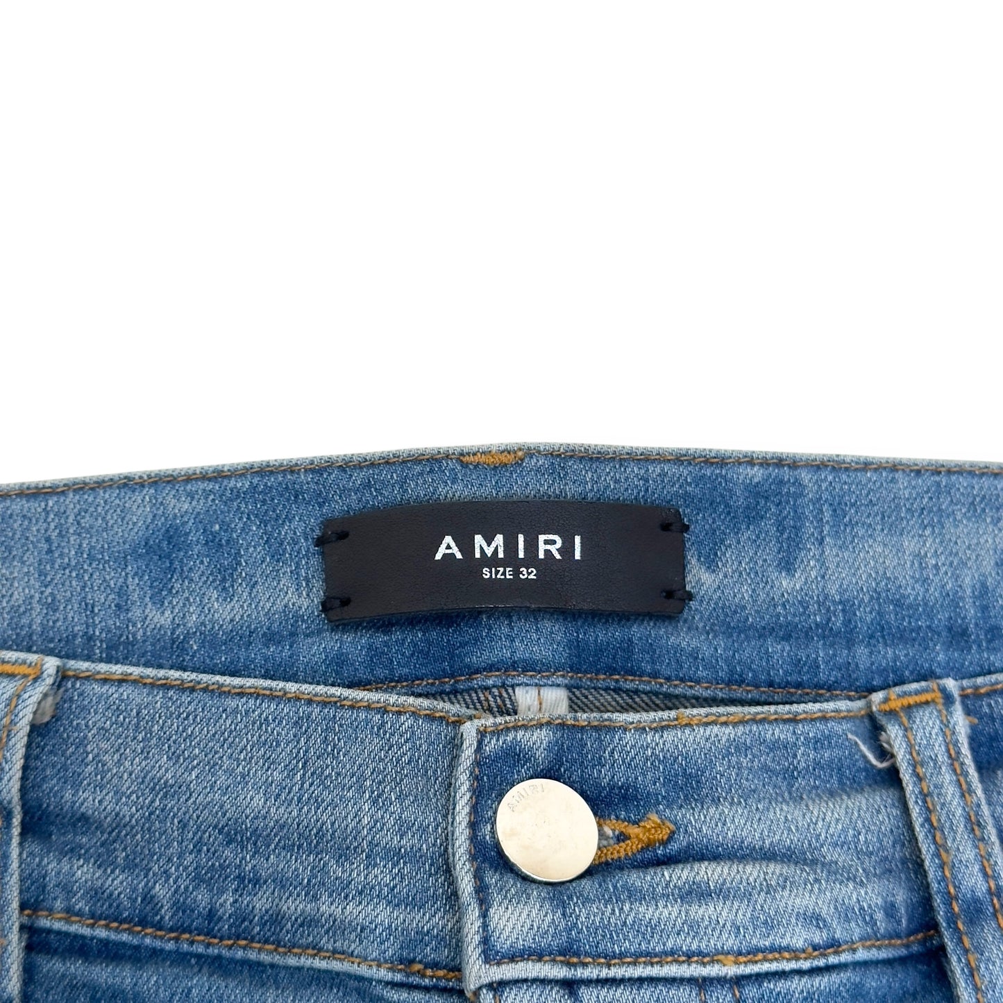AMIRI PAINT SPLATTER FLARED DENIM JEANS BLUE W32”