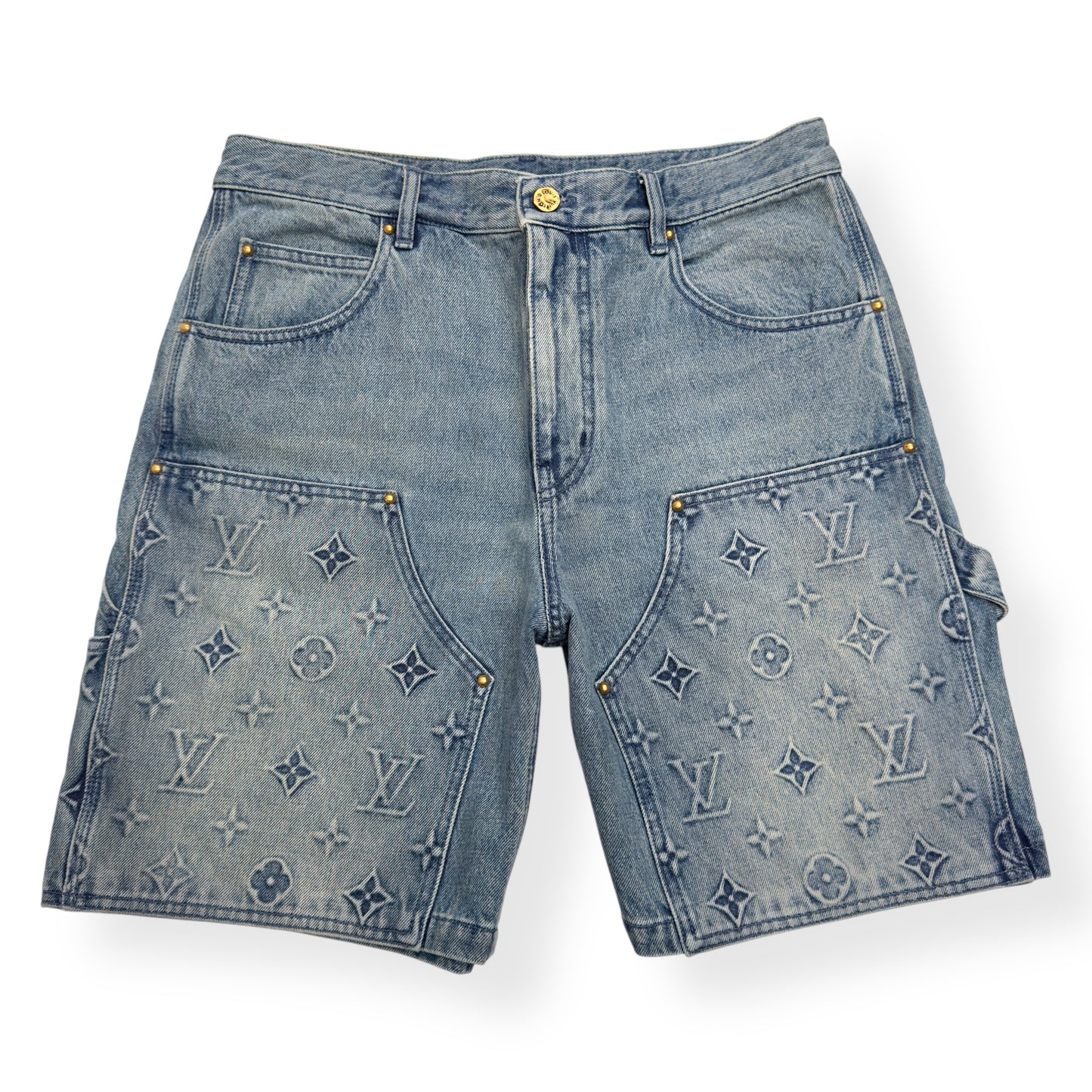 LOUIS VUITTON DENIM CARPENTER SHORTS BLUE W32”