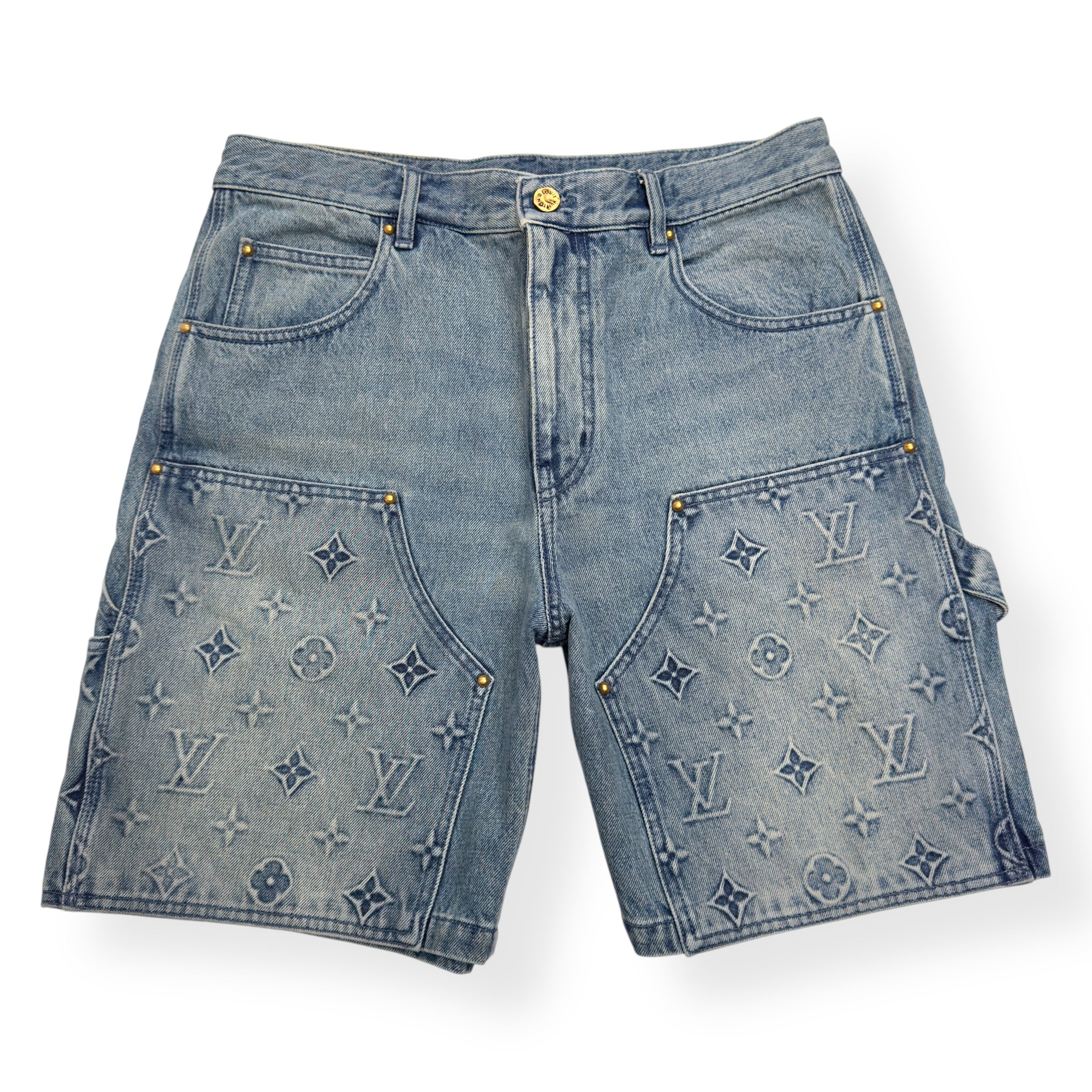 LOUIS VUITTON DENIM CARPENTER SHORTS BLUE W32”