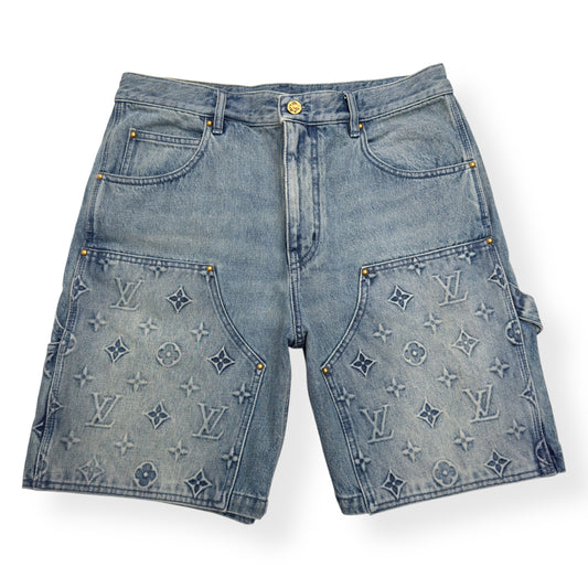 LOUIS VUITTON DENIM CARPENTER SHORTS BLUE W32”