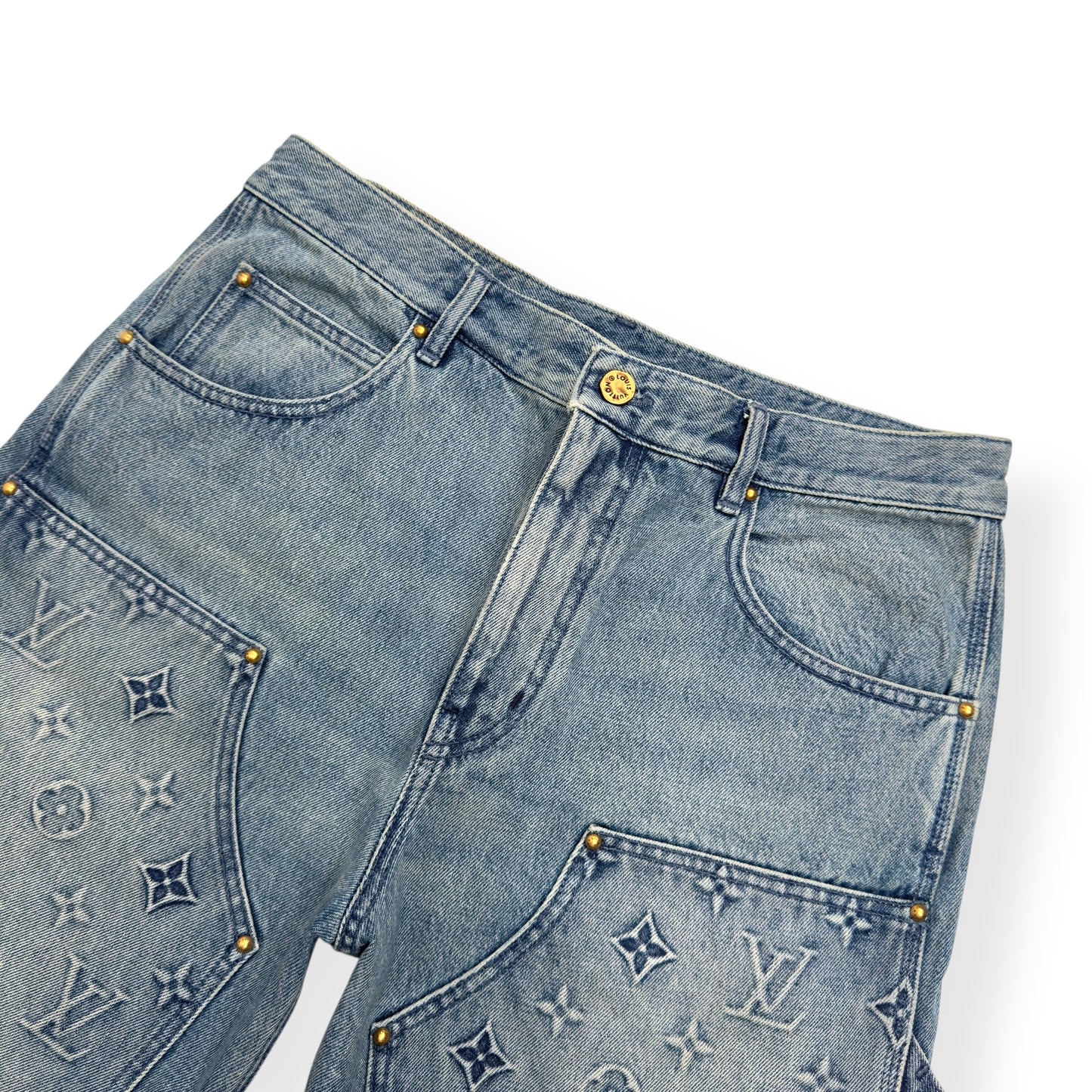 LOUIS VUITTON DENIM CARPENTER SHORTS BLUE W32”