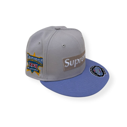 SUPREME CHAMPIONSHIP BOX LOGO NEW ERA FLAT CAP GREY / PURPLE