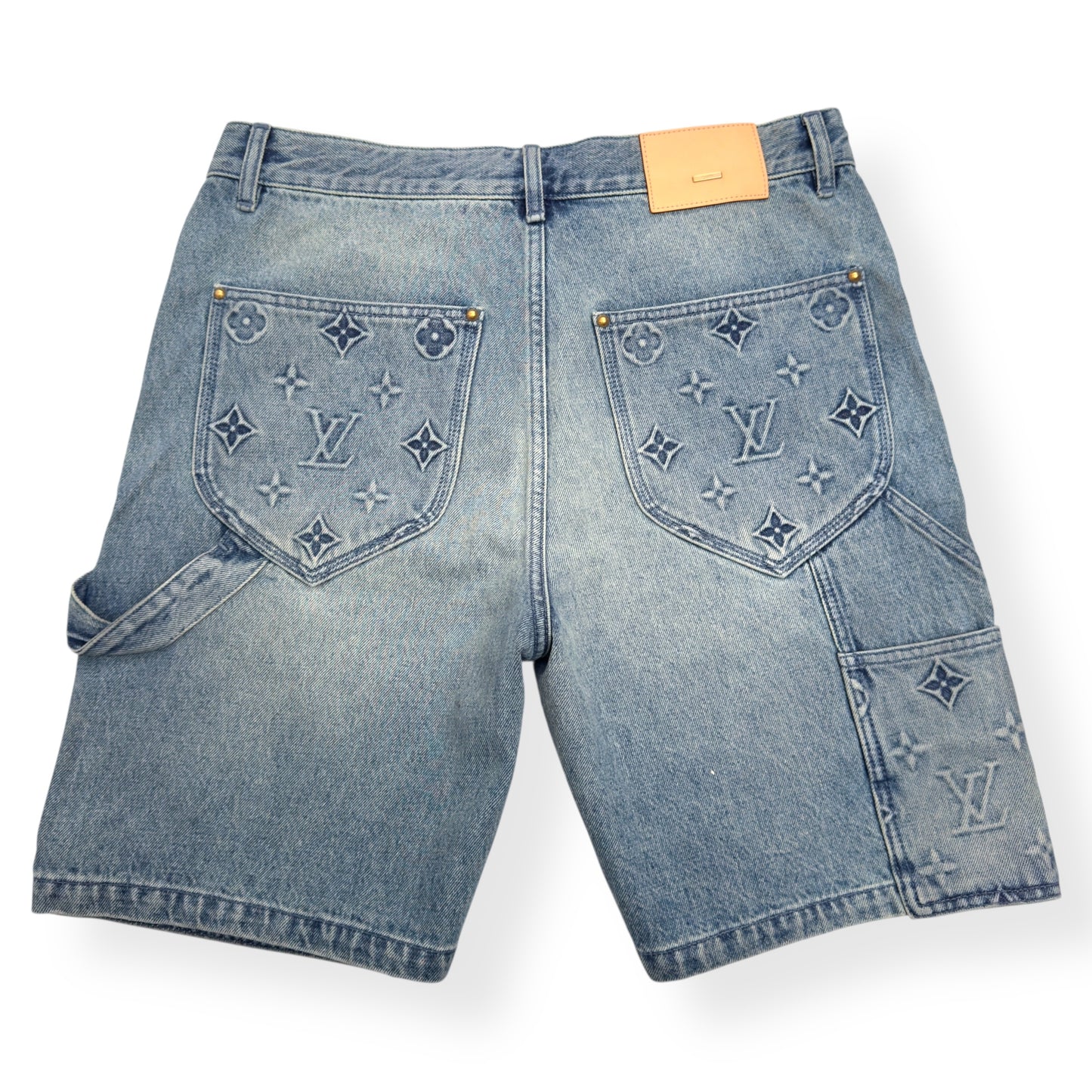 LOUIS VUITTON DENIM CARPENTER SHORTS BLUE W32”