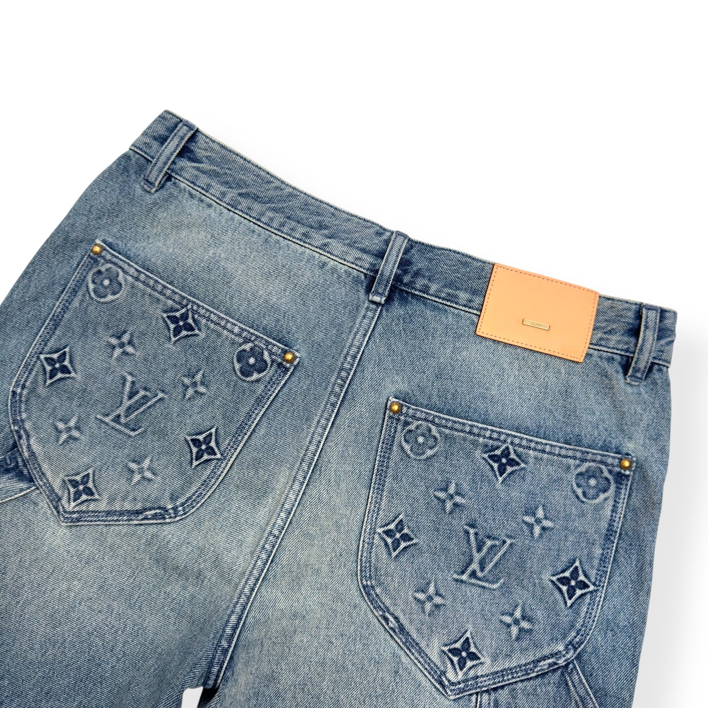 LOUIS VUITTON DENIM CARPENTER SHORTS BLUE W32”