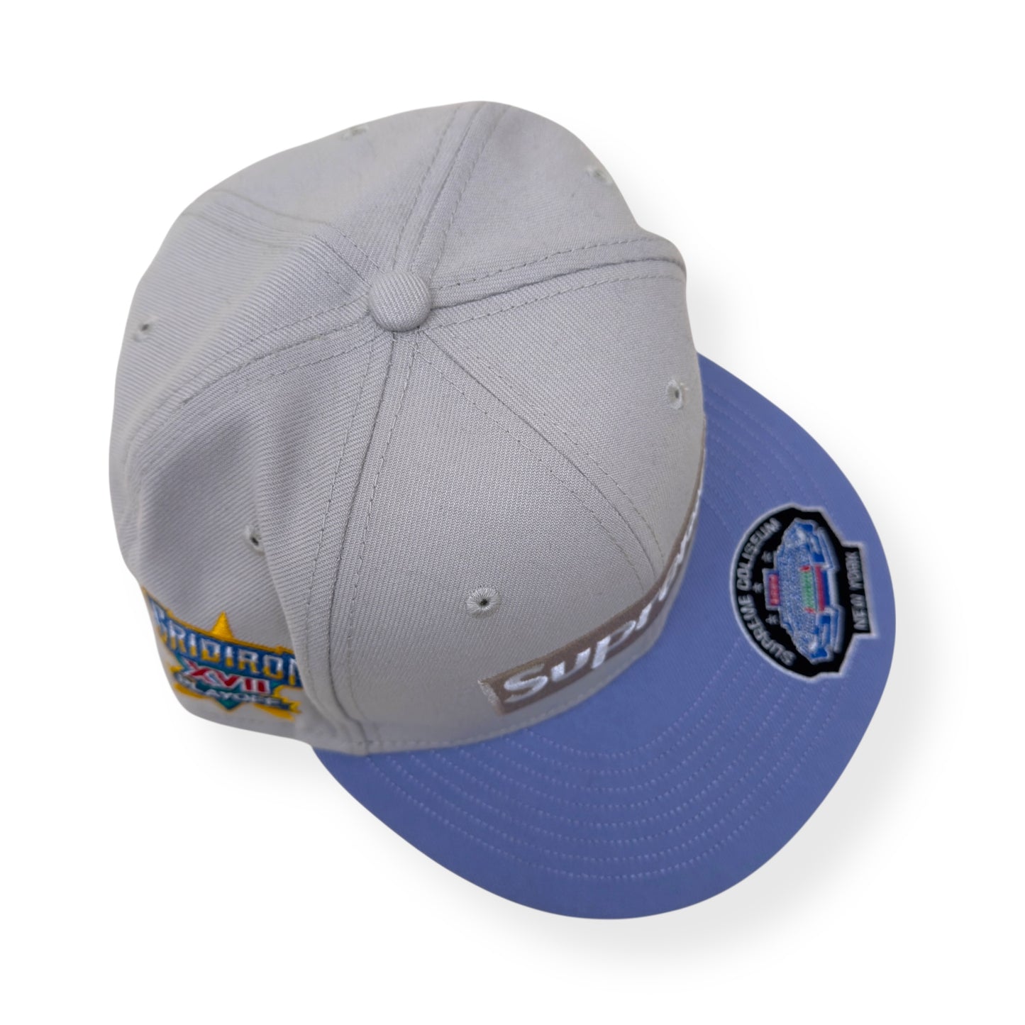 SUPREME CHAMPIONSHIP BOX LOGO NEW ERA FLAT CAP GREY / PURPLE