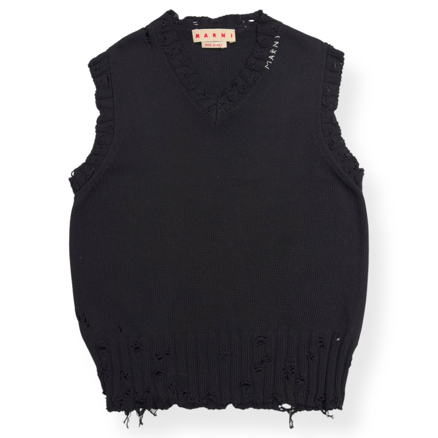 MARNI DISTRESSED KNIT VEST BLACK / WHITE 48 / S