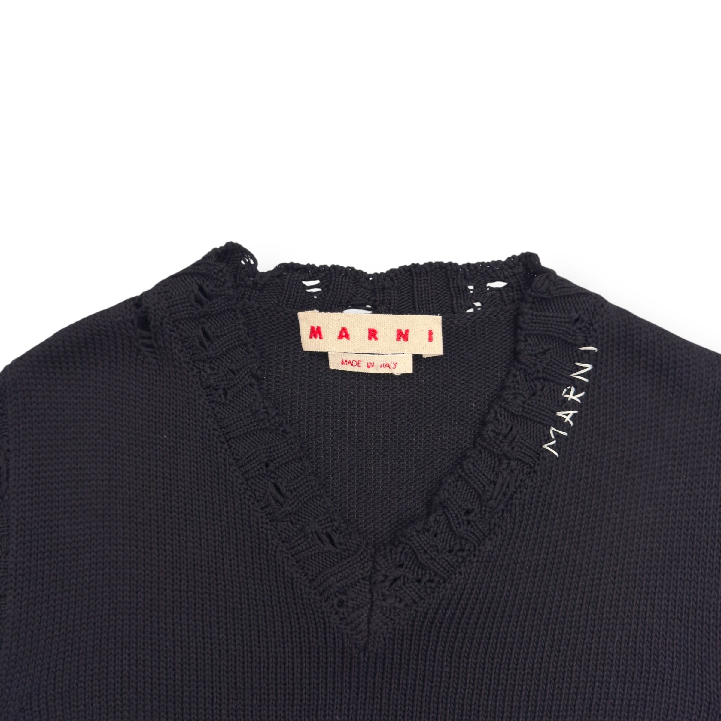 MARNI DISTRESSED KNIT VEST BLACK / WHITE 48 / S