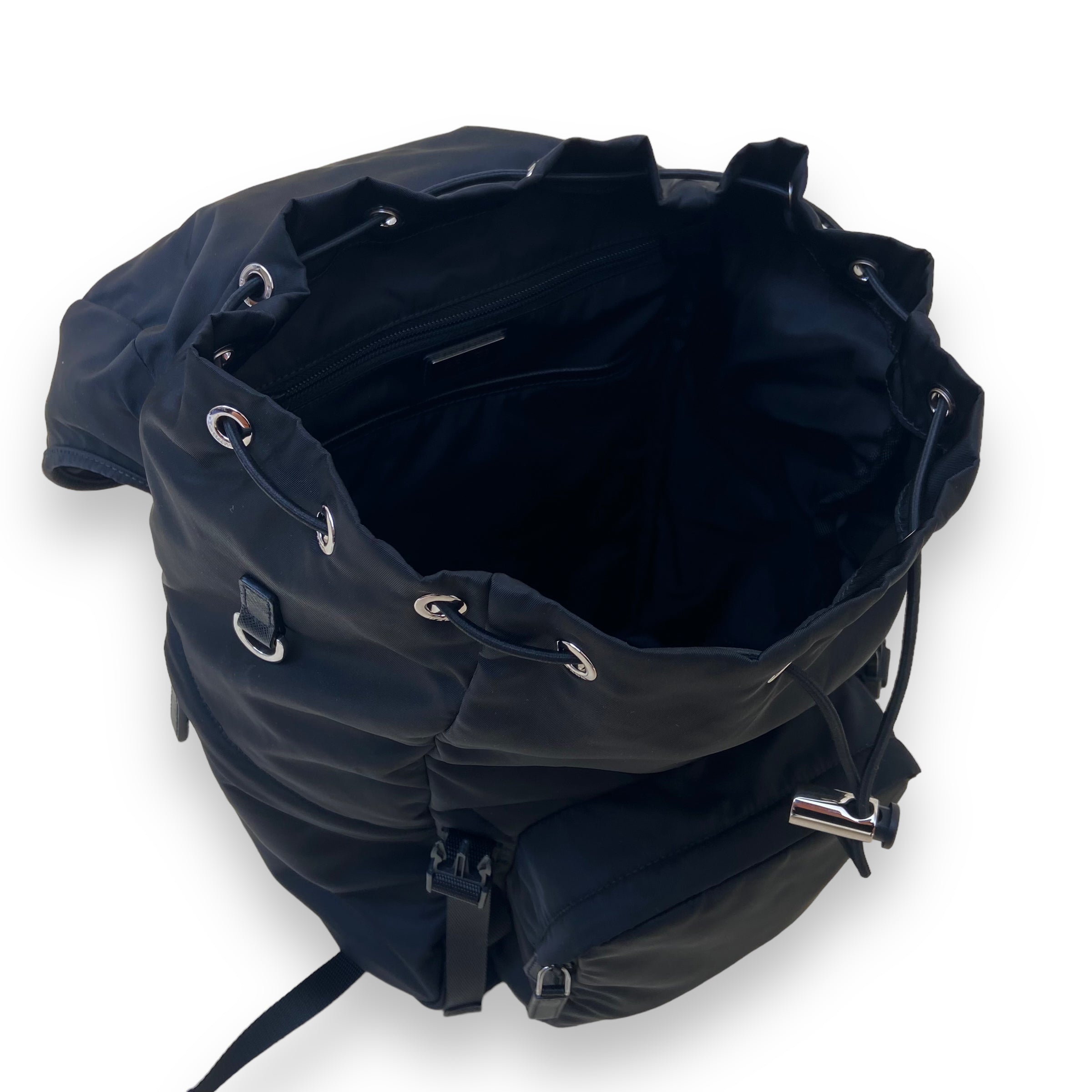 PRADA RE-NYLON AND SAFFIANO LEATHER BACKPACK BLACK