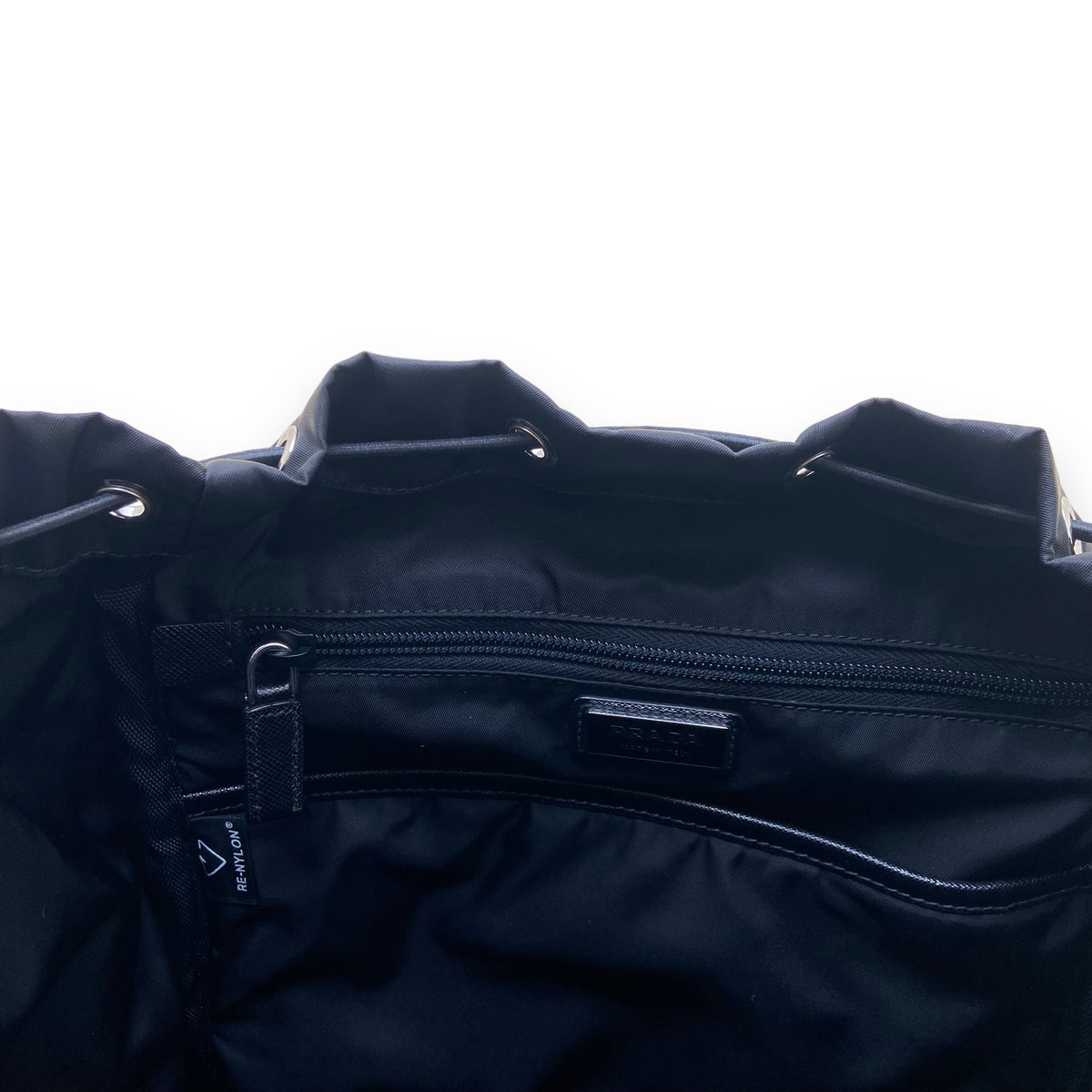PRADA RE-NYLON AND SAFFIANO LEATHER BACKPACK BLACK