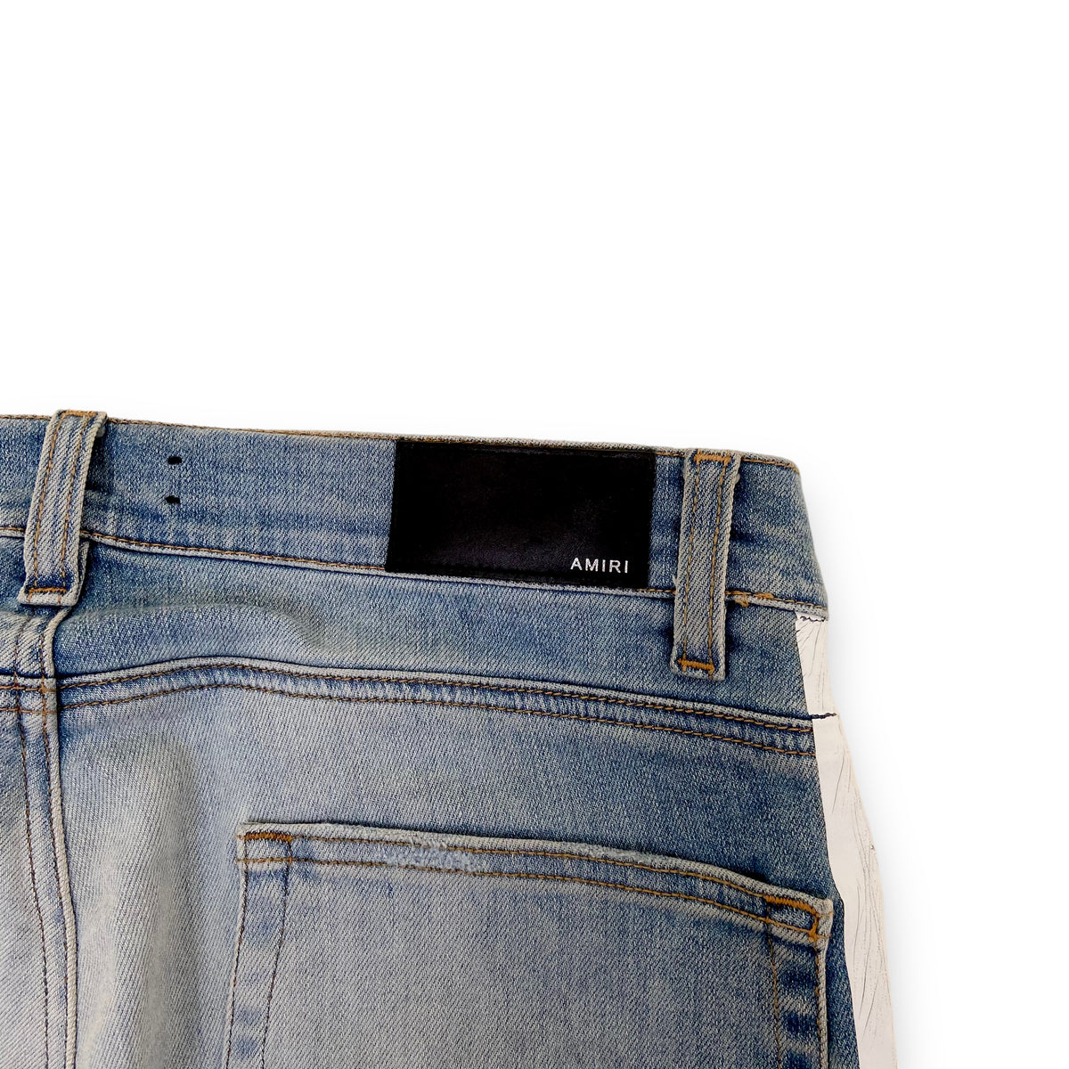 AMIRI DISTRESSED WHITE STRIPE JEANS BLUE 34W