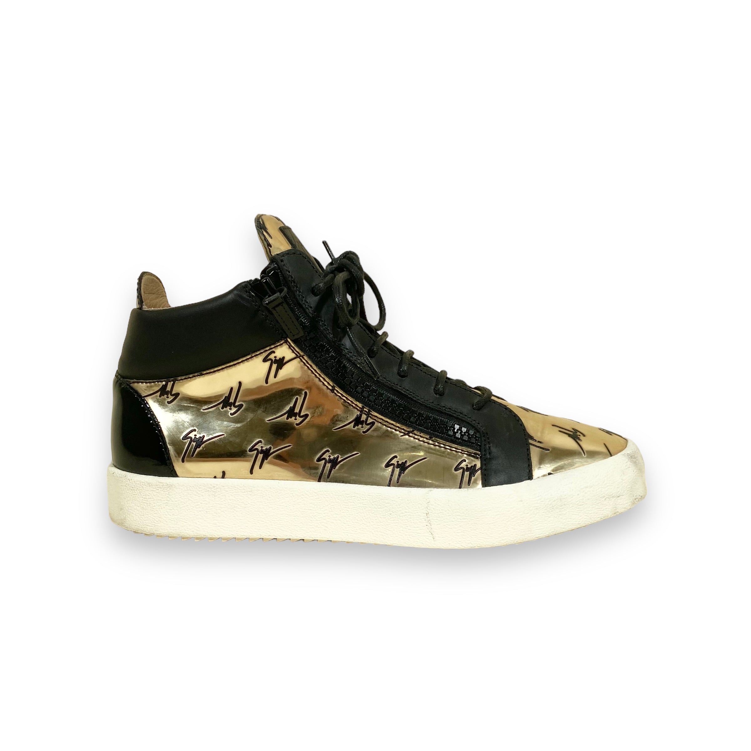 GIUSEPPE ZANOTTI GOLD MID TOP SNEAKERS UK10