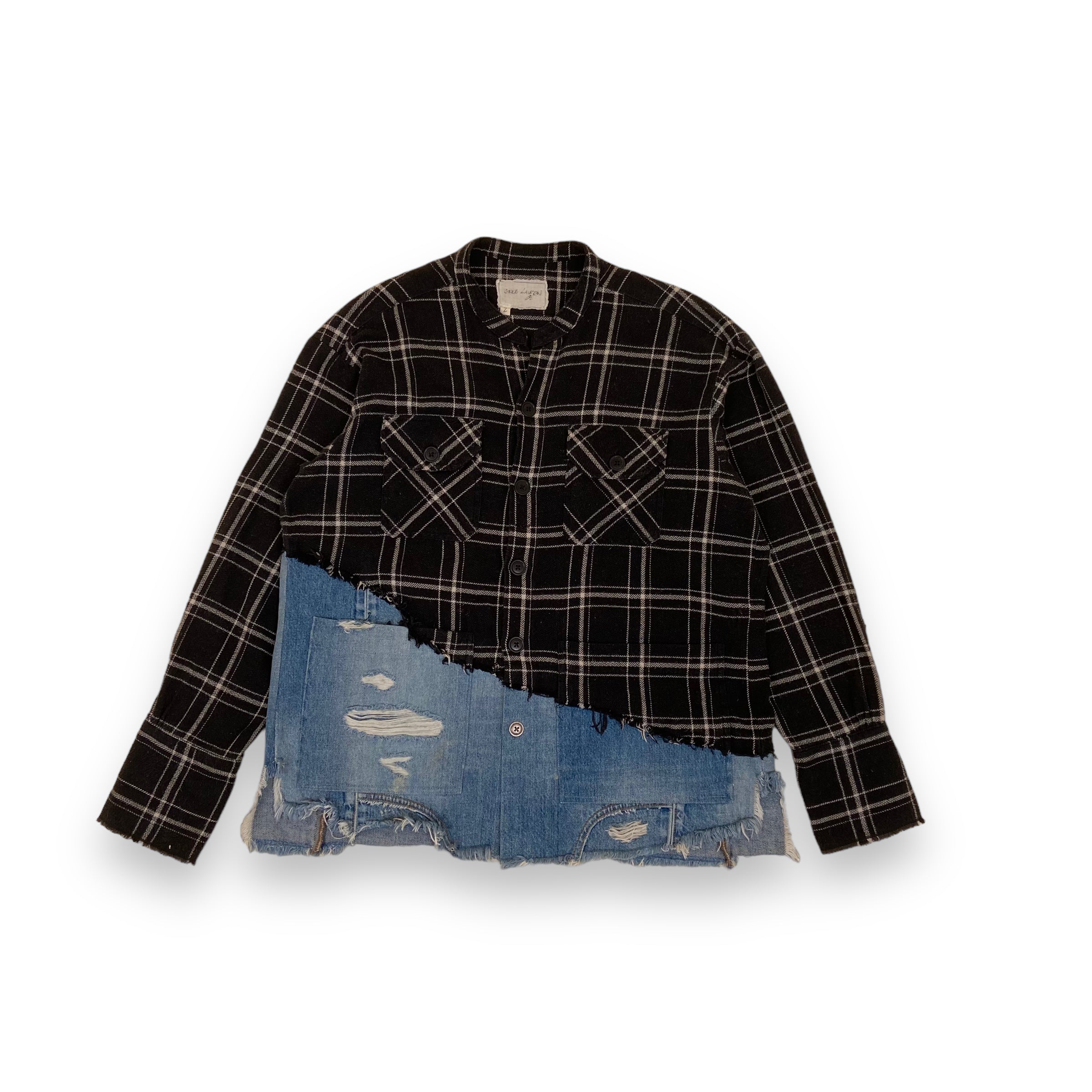 GREG LAUREN 50/50 PLAID/DENIM STUDIO SHIRT BLACK M