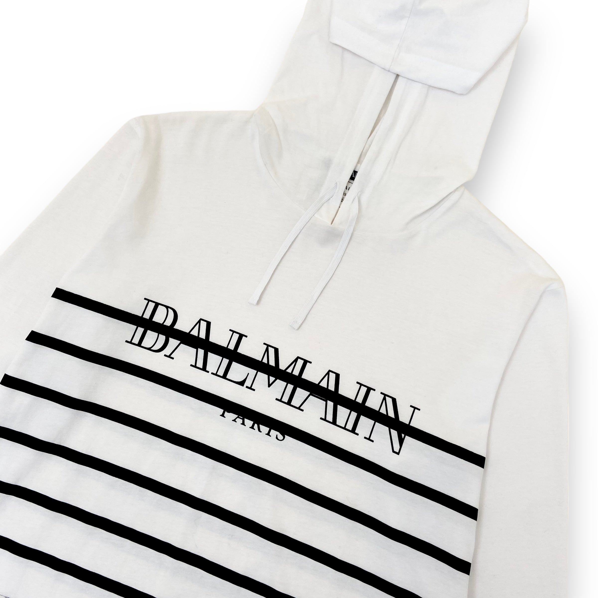BALMAIN HOODED LONG SLEEVE T-SHIRT WHITE M