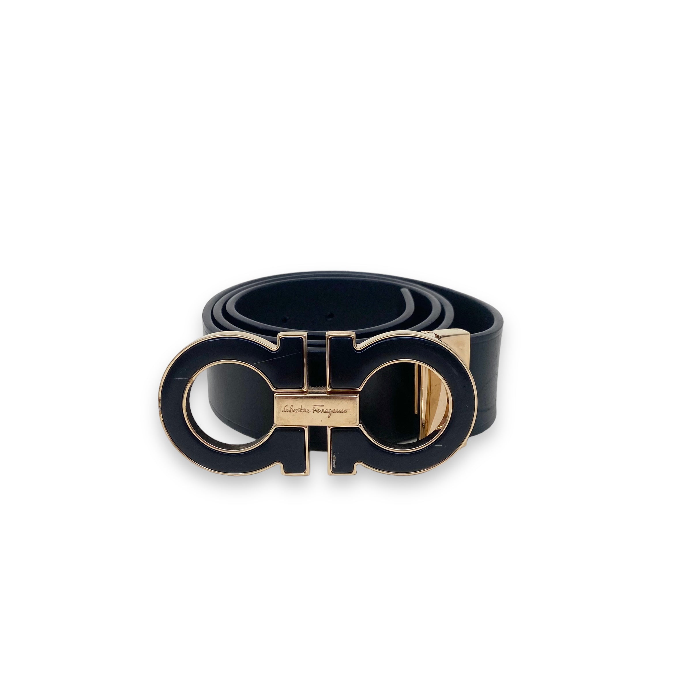 SALVATORE FERRAGAMO BLACK LEATHER BELT