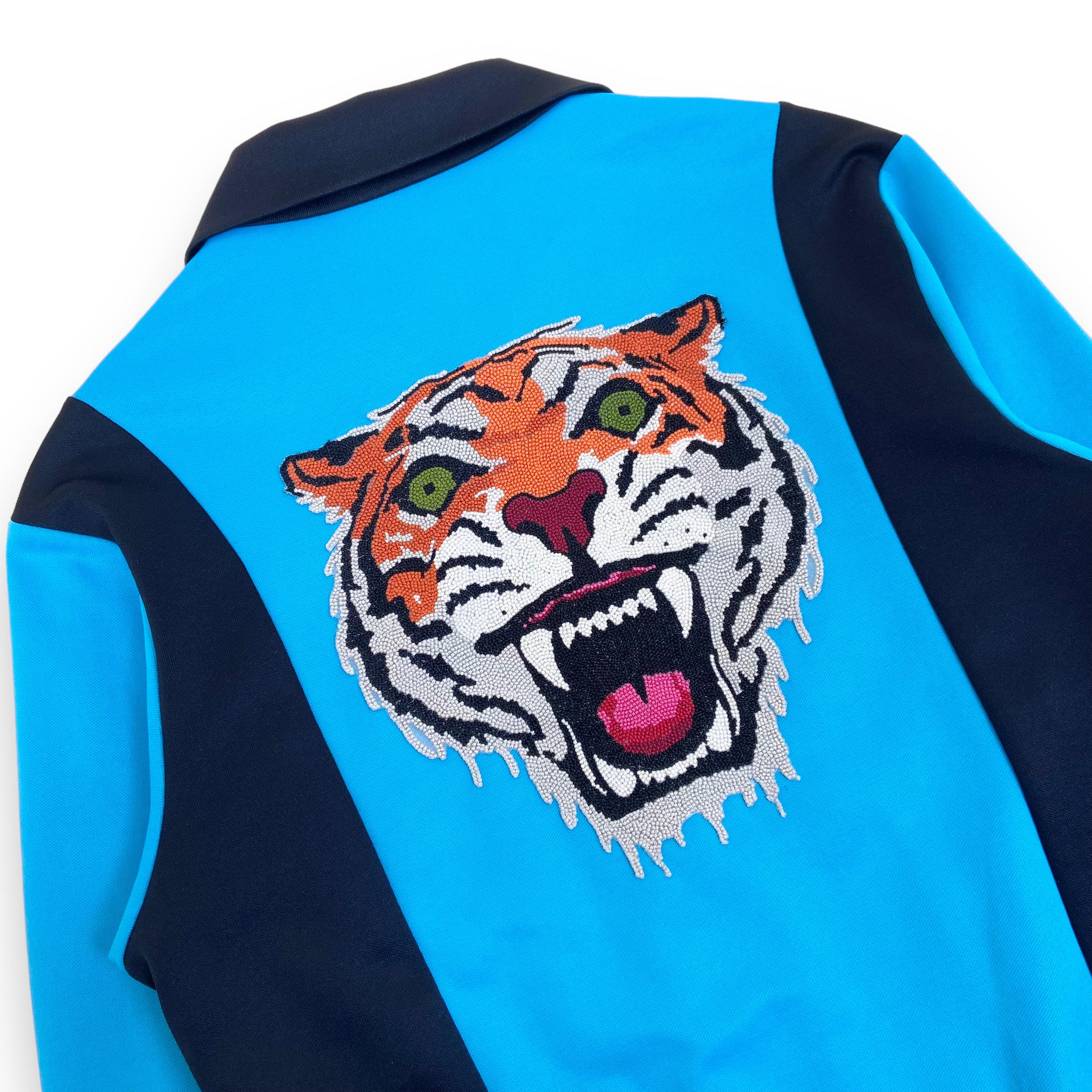 GUCCI TIGER PATCH TECHNICAL JERSEY JACKET BLUE M Wylist