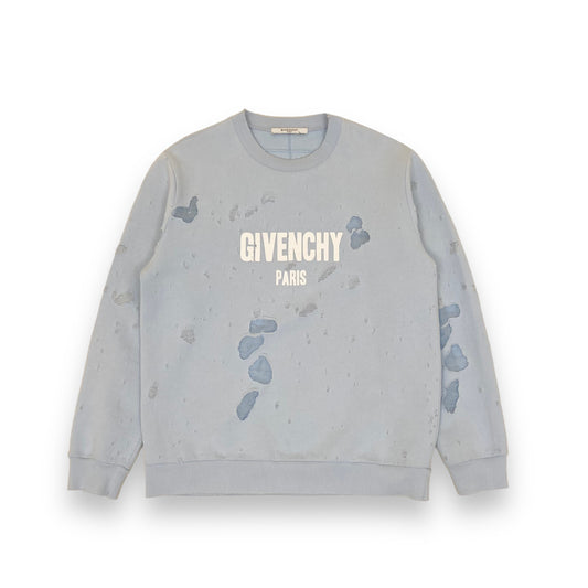 GIVENCHY DISTRESSED COTTON SWEATSHIRT BLUE L