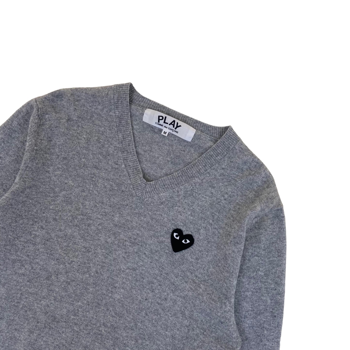 CDG PLAY KNITTED WOOL SWEATER GREY M