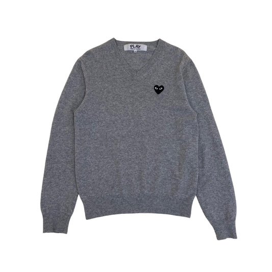 CDG PLAY KNITTED WOOL SWEATER GREY M