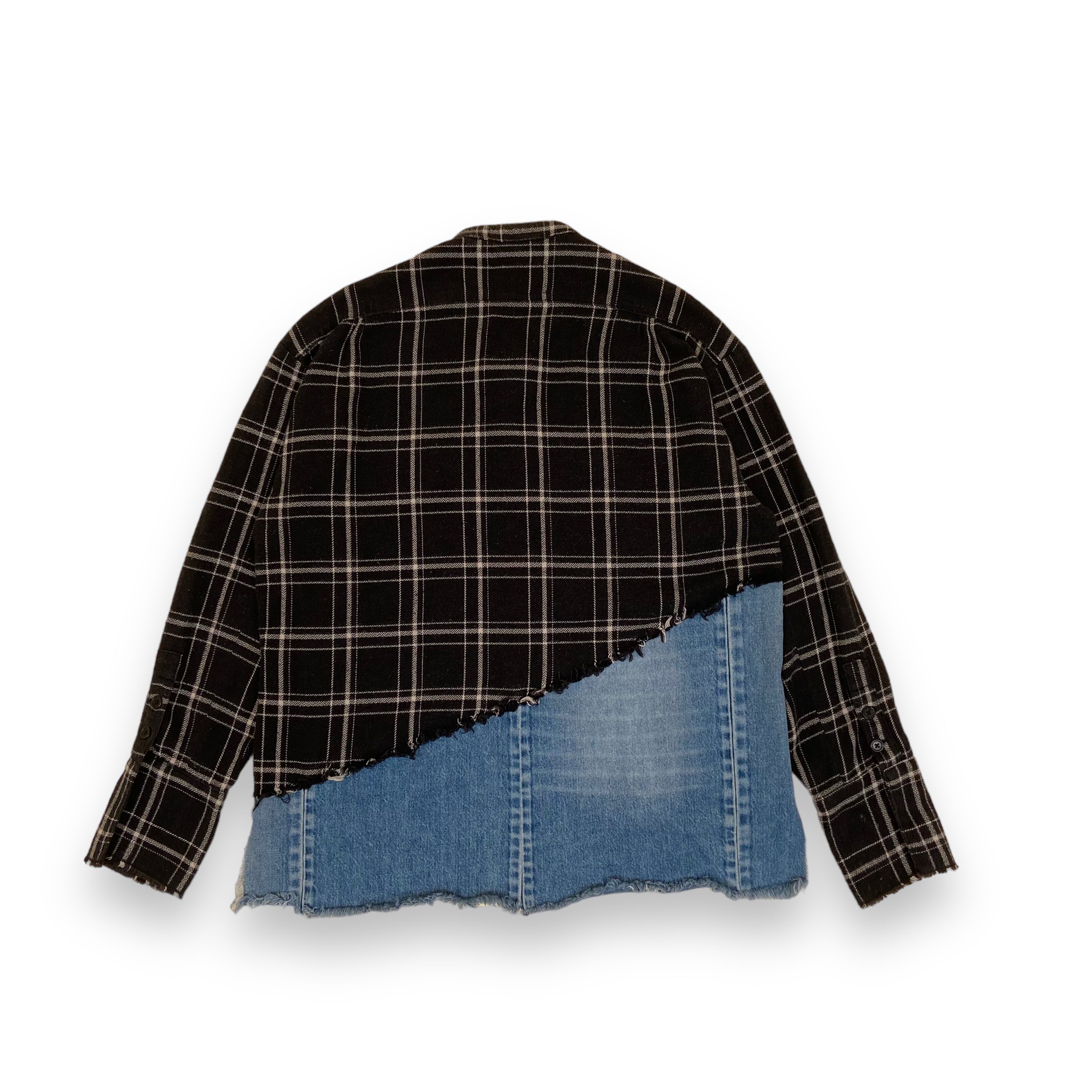 GREG LAUREN 50/50 PLAID/DENIM STUDIO SHIRT BLACK M