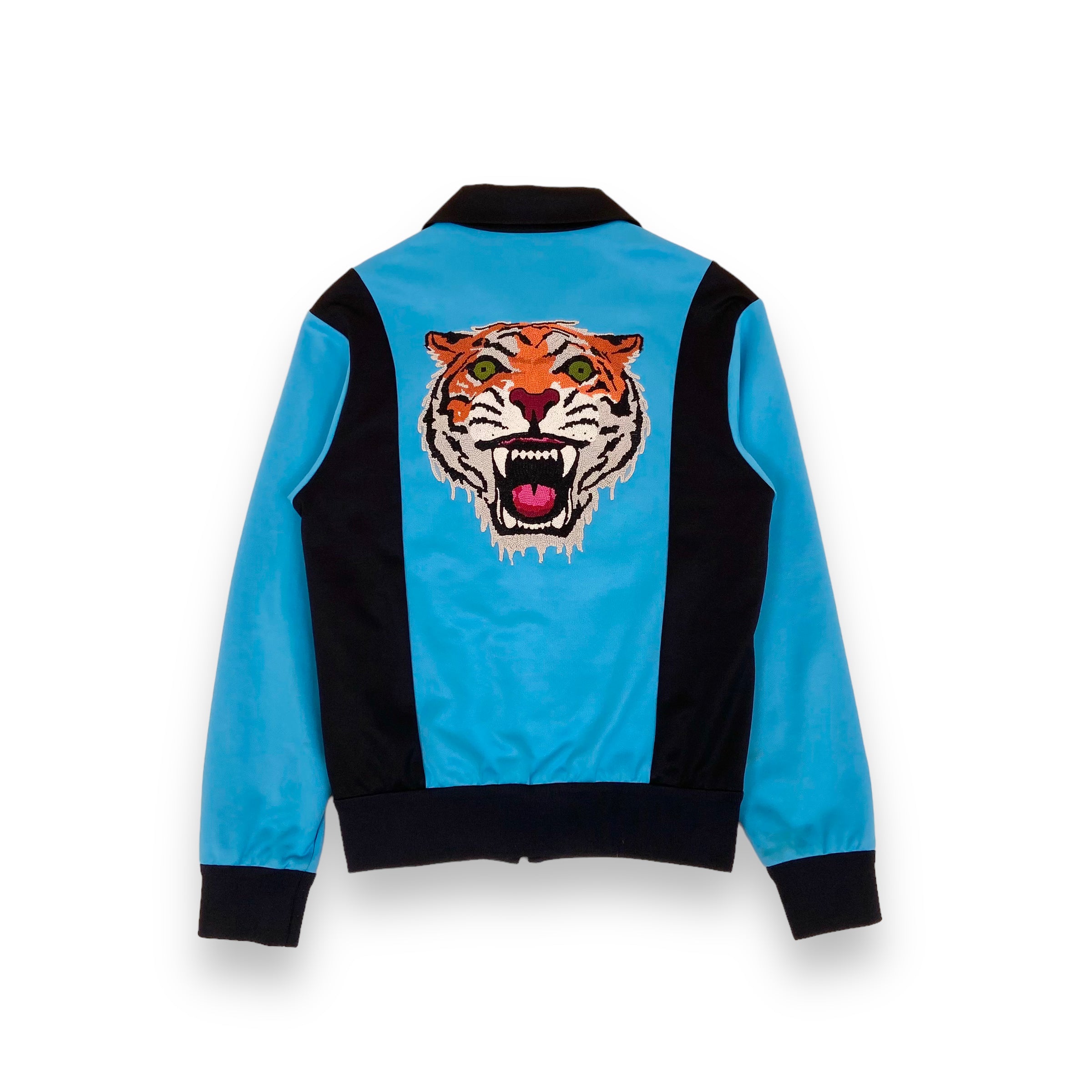 GUCCI TIGER PATCH TECHNICAL JERSEY JACKET BLUE M