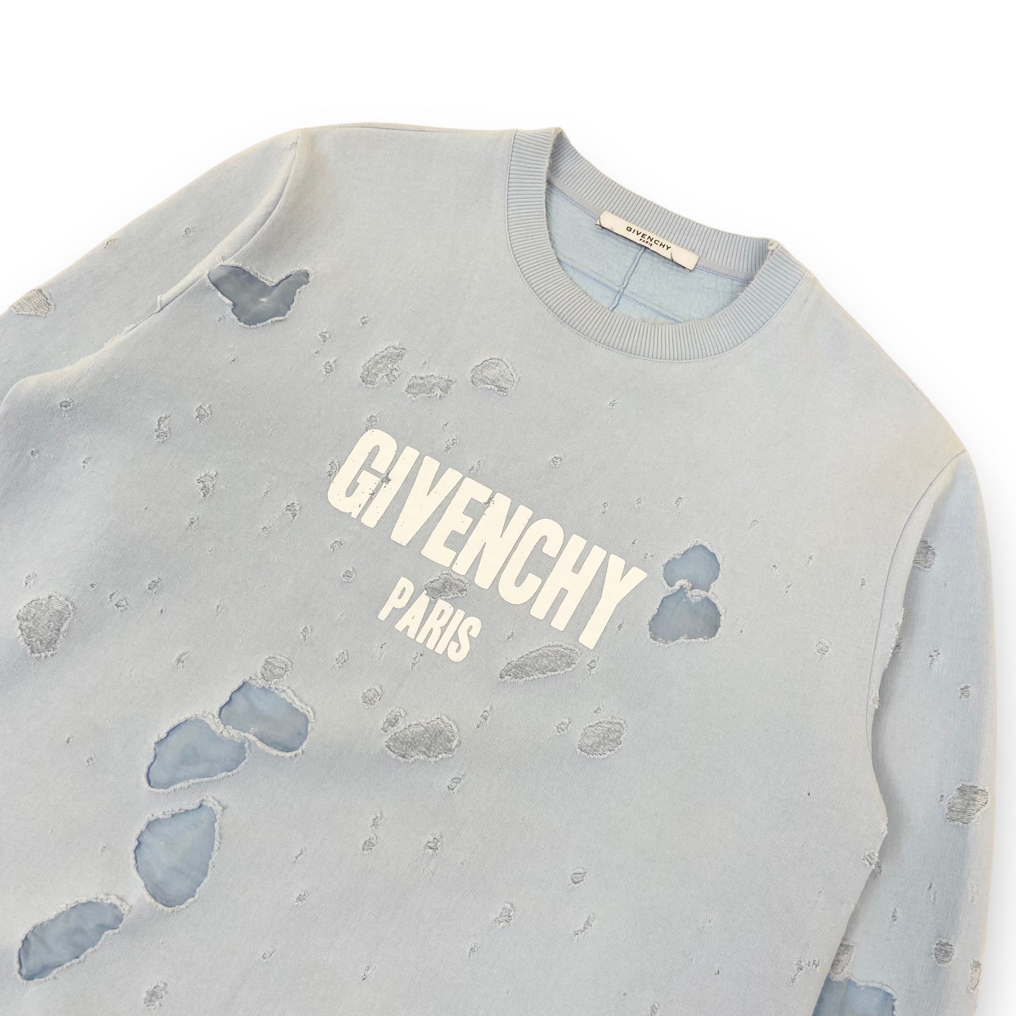 GIVENCHY DISTRESSED COTTON SWEATSHIRT BLUE L