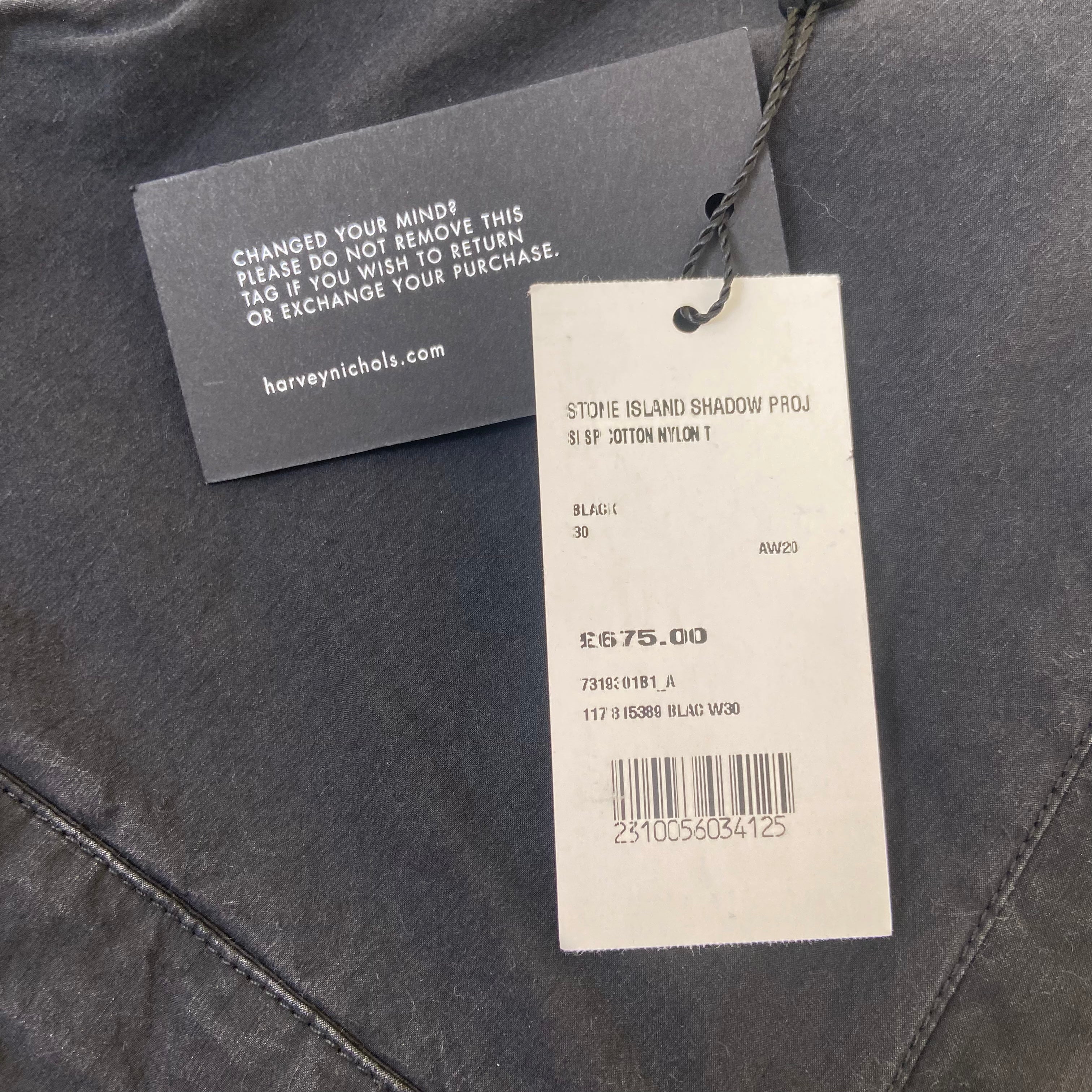 STONE ISLAND AW20 SHADOW PROJECT CARGO PANTS BLACK 30W