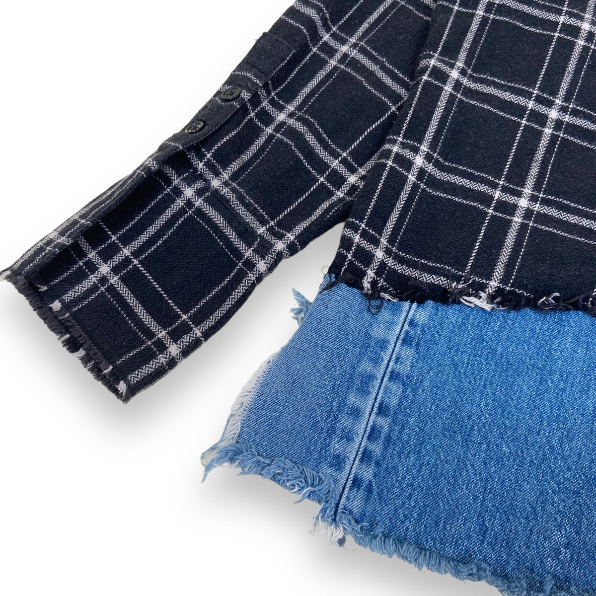 GREG LAUREN 50/50 PLAID/DENIM STUDIO SHIRT BLACK M