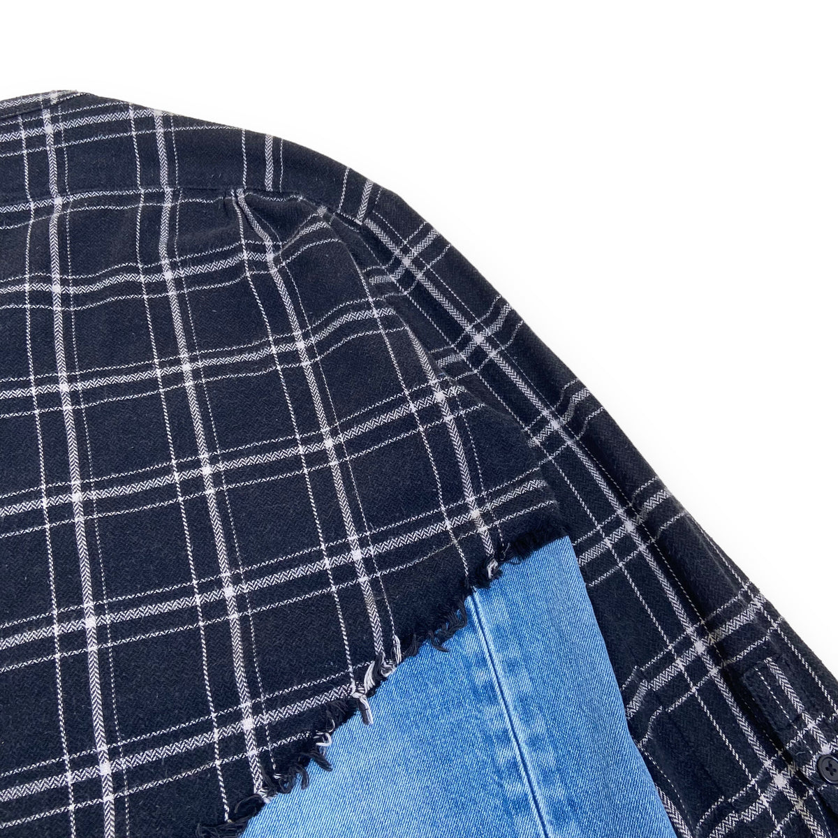 GREG LAUREN 50/50 PLAID/DENIM STUDIO SHIRT BLACK M